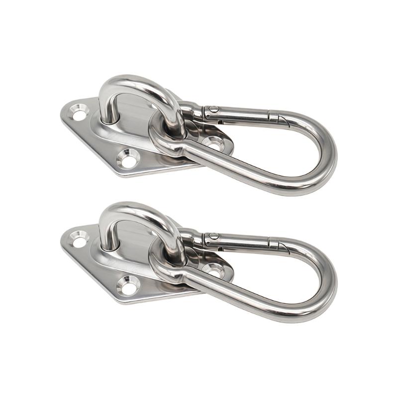Hanging Mount Hardware Kit with Stainless Steel Pad Eye Plate and Snap Hook Set, 2 Pack 4-Hole Base for Wall Use