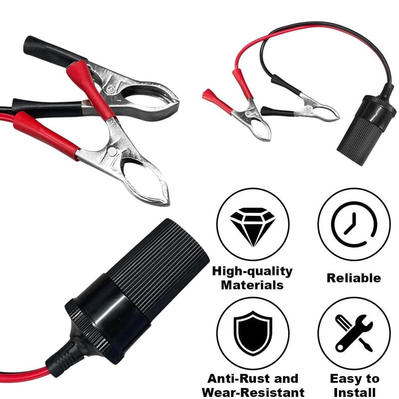 12V Heavy Duty Battery Terminal Clamp Clip Extension Cord Cigarette Lighter Socket Adapter Truck Trailer Motorcycl Outdoor Power