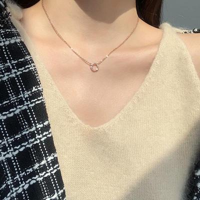 Korean Style Silver-Plated Micro-Diamond Round Choker Necklace for Women - Fashionable, Minimalist, Japanese & Korean Retro Design