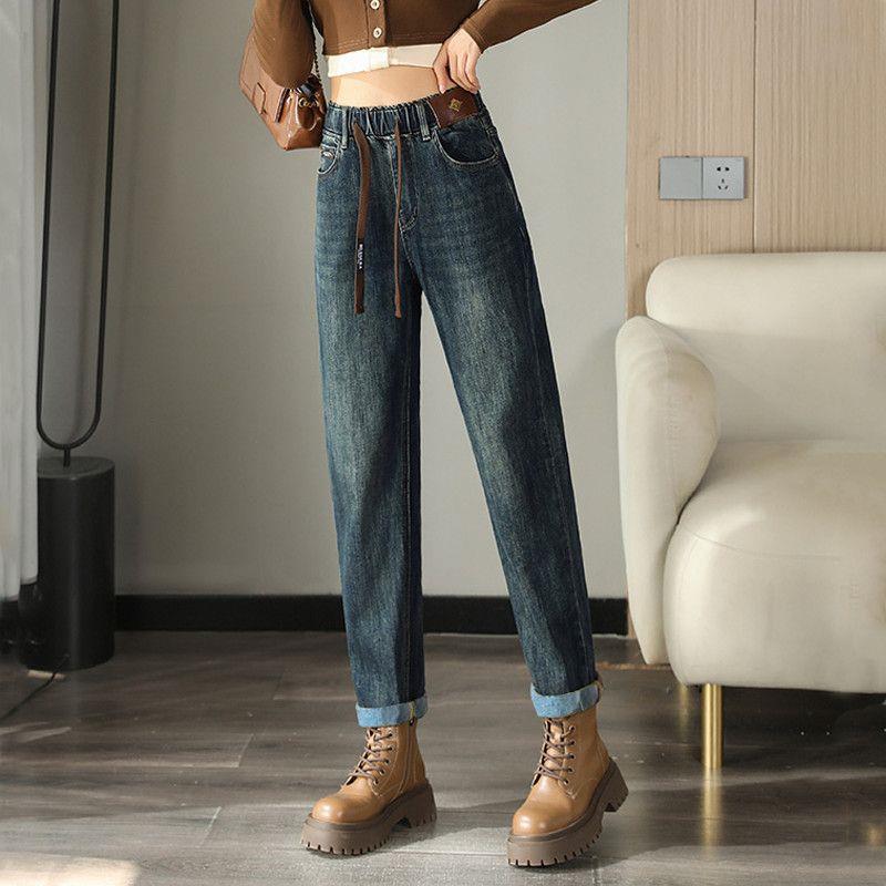 

Plus Velvet High-Waisted Harem Denim Pants - 2025 New Autumn Collection, Versatile Plus Size, Slim Fit, Loose Dad Style for Women 34 [Recommended 160-170 lbs]