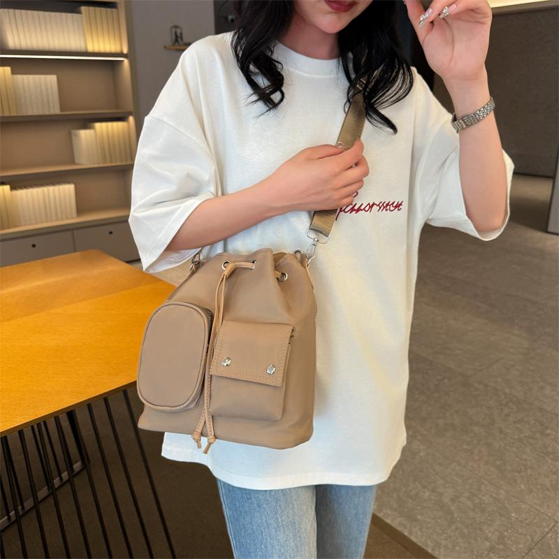 Women's drawstring bucket bag, large capacity shoulder bag, travel, leisure, cross-body bag