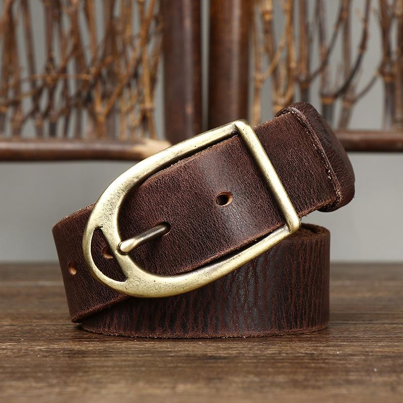 Belt Men's Washed-out Vintage Distressed Pure Cowhide Crack Leather Pin Buckle Trendy Unique Denim Casual Belt Men's