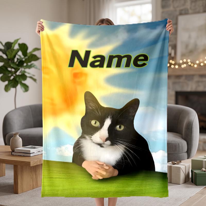 cat meme Custom Flannel Blankets Soft Warm Cozy Throws for Home Decor Holiday Gifts