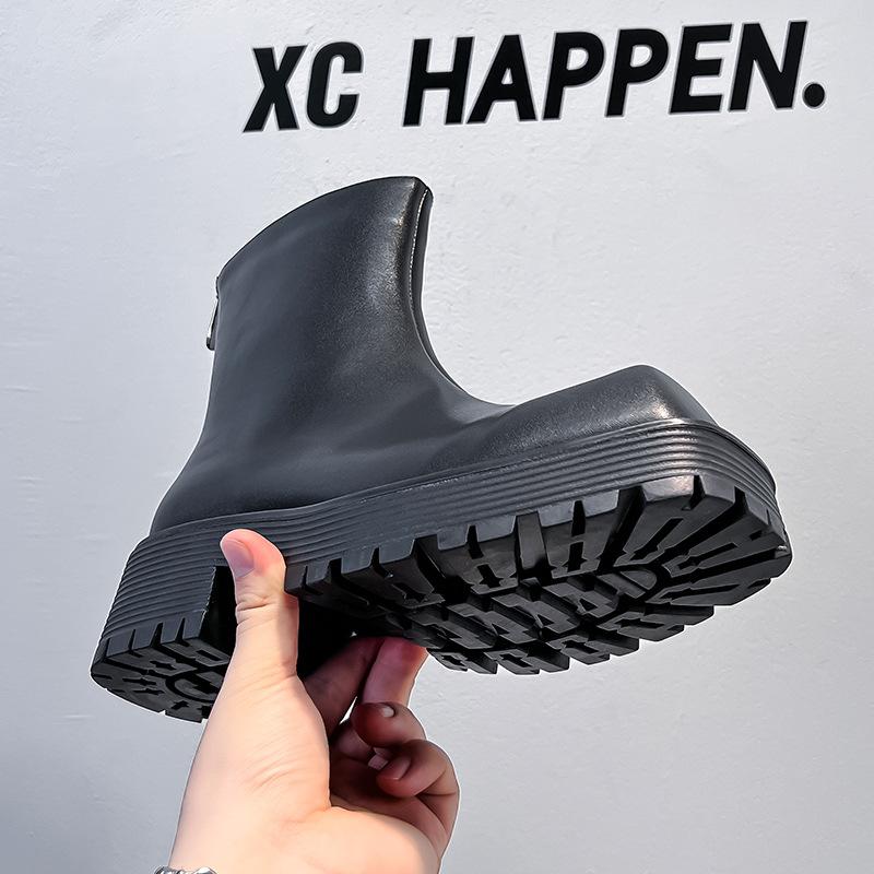 Square Martin Boots Men's High Top Derby Shoes Platform Chelsea Boots Breathable Smoke Boots 8118-A