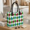  Colorful Argyle Canvas Tote Bag Large Capacity Casual Daily Shoulder Bag for Shopping Travel