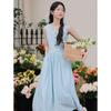 Summer Sweet Xiaoqing Vacation Style Solid Color Waist Vest Skirt Women's Sleeveless Dress