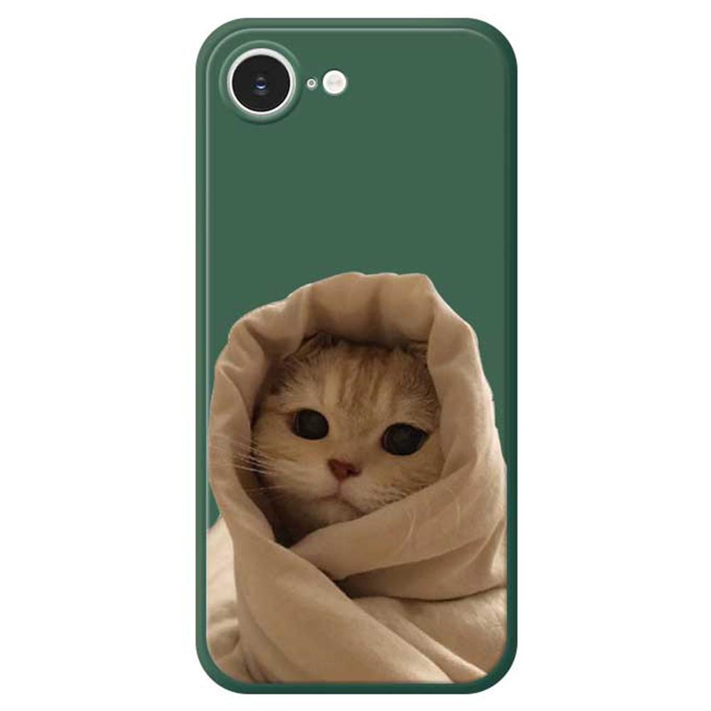 For iPhone 16e Case Wrapped Cat Pattern Printing Straight Edge TPU Phone Back Cover