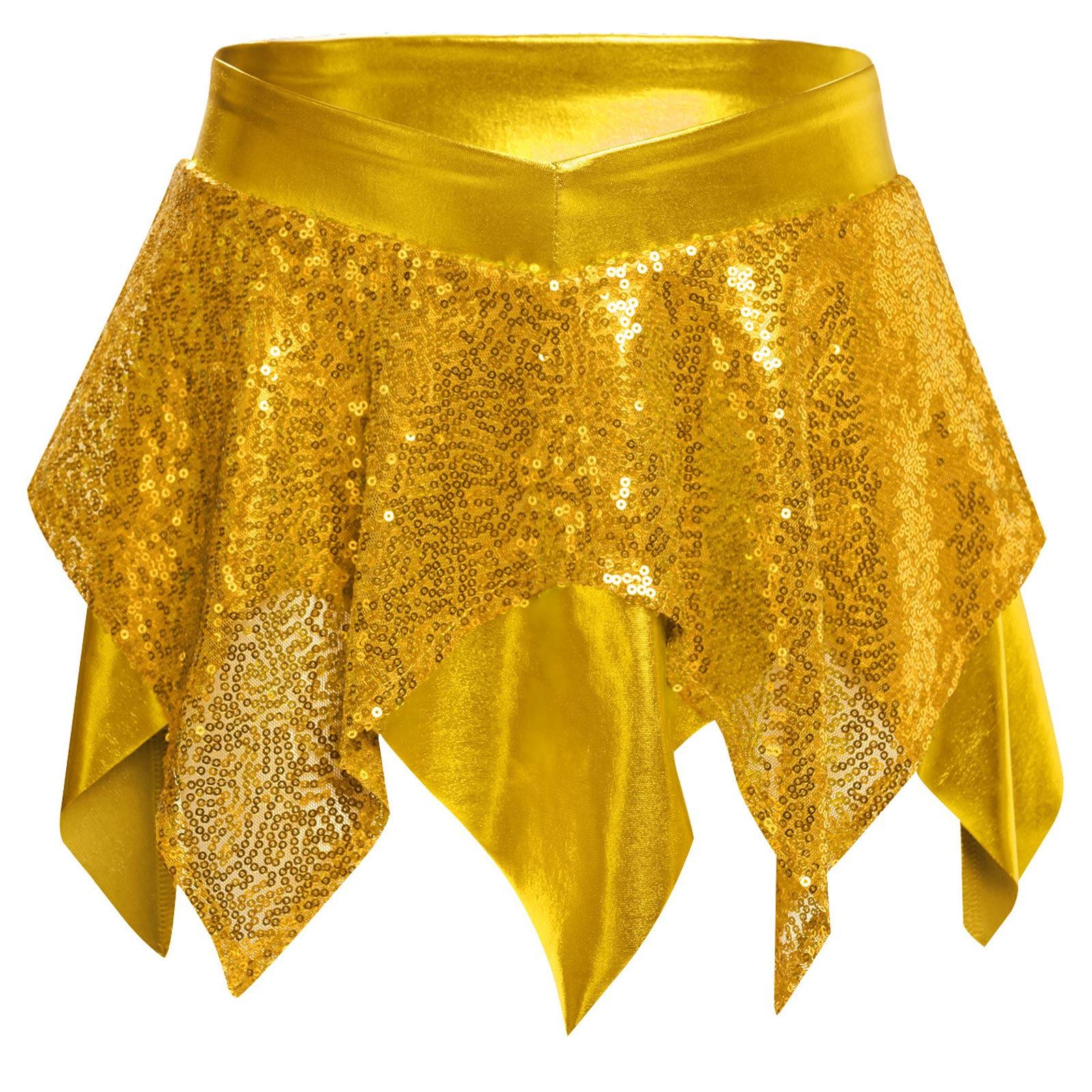 

Костюм для джазового танцю для дівчаток, блискучі паєтки, металічна асиметрична спідниця, сценічний танцювальний одяг 13-14 Years золотий