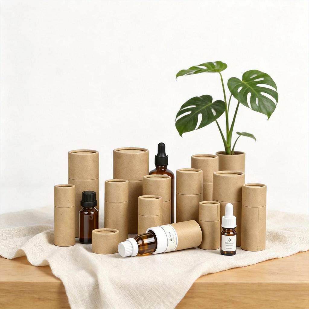 Essential Oil Bottle Paper Tube - Kraft Round Perfume and Cosmetics Gift Box