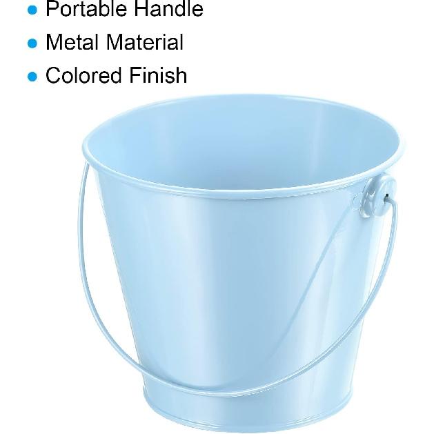 PATIKIL 4.7 Inch Colored Metal Buckets, 4 Pack Pencil Holder Buckets Round Metal Planter Pails Container with Handles for Classroom Crafts, Light