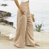 Women Pants Pleated Elastic High Waist Wide Leg Trousers with Pockets Pure Color Loose Fit Spring Casual Long Pants