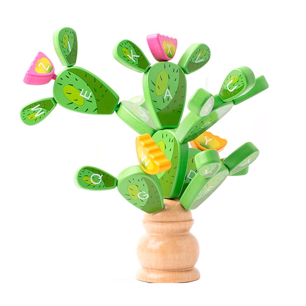 Kids Wooden Cactus Toy Alphabet Learning Toys Baby Balancing Cactus Toy Stacking Puzzles For Boys Girls