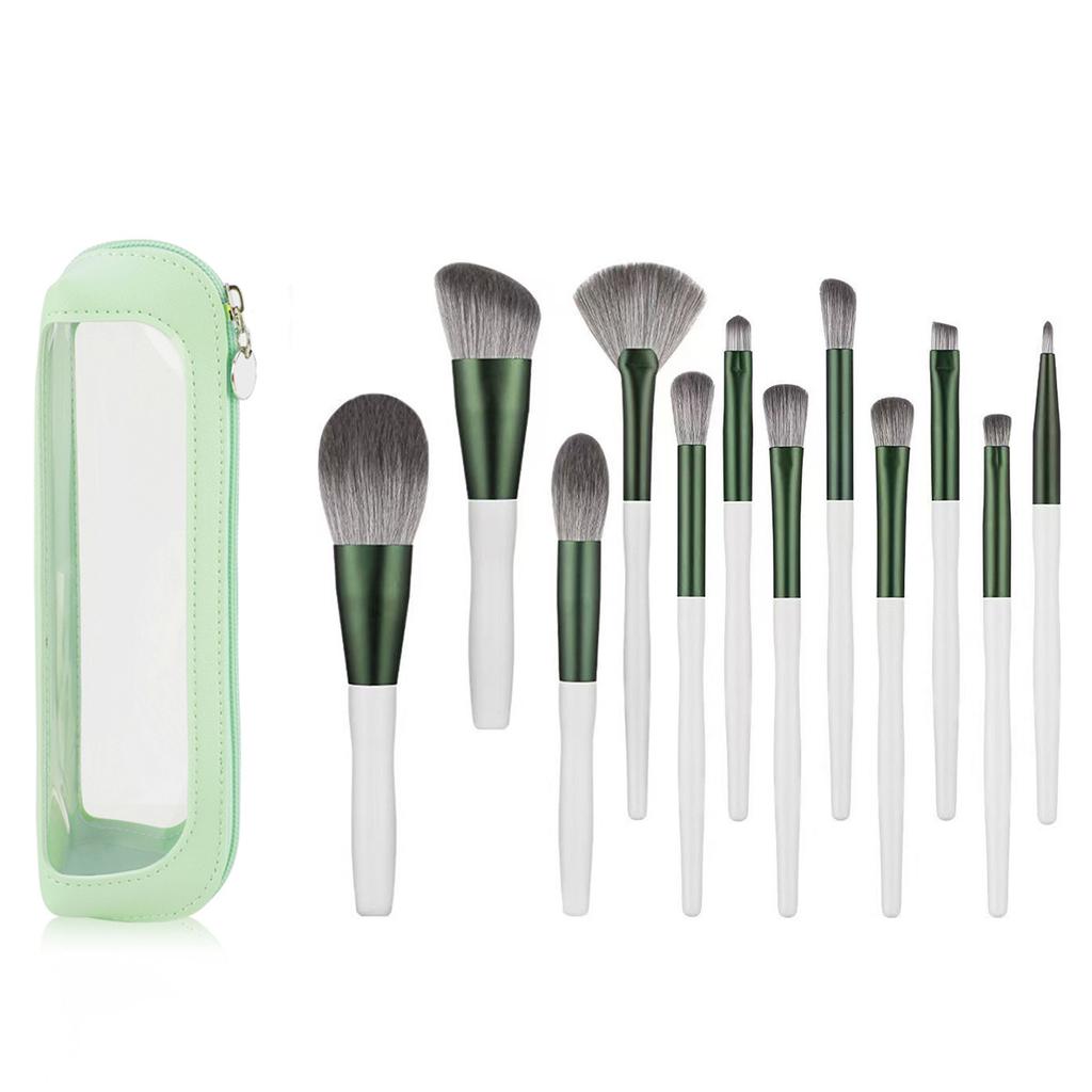 12 Green Cloud Makeup Brush Set Suitable for Beginners Easy To Apply Makeup Loose Powder Brush Foundation Brush Opposite Handle Beauty Tool