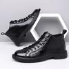 Men Leather Ankle Boots Lace Up Thick Sole Non Slip Casual Daily Fashion High Top Shoes