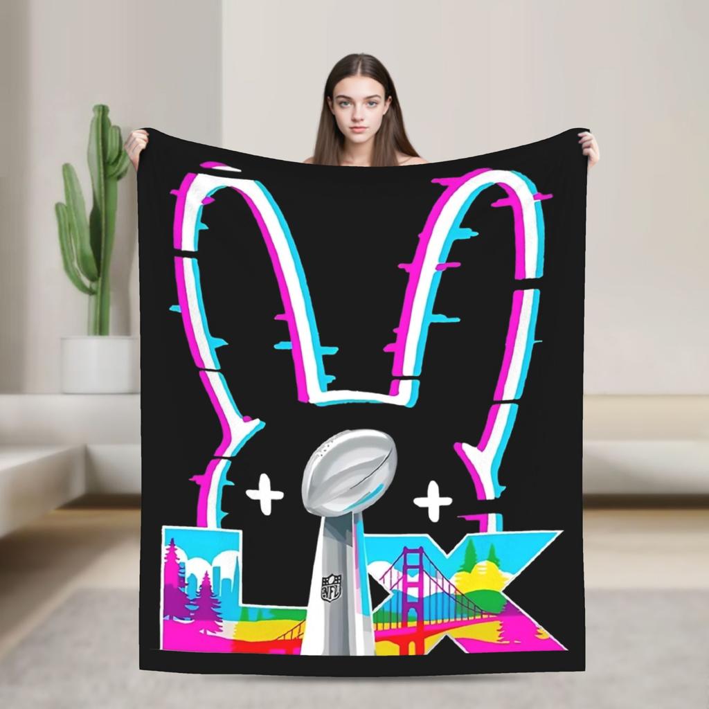 Bad Bunny Blanket Coral Fleece Plush Spring Autumn Multi-function Soft Throw Blankets for Sofa Office Bedspread