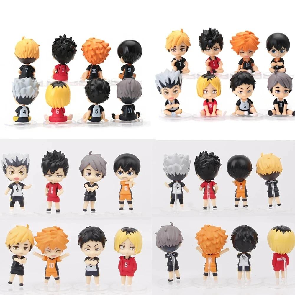 8 Pcs/Lot Haikyuu Q Ver. Volleyball Hinata Shoyo Sugawara Koushi Oikawa Tooru Model Figures Sitting Stands Ornaments Toy Gifts