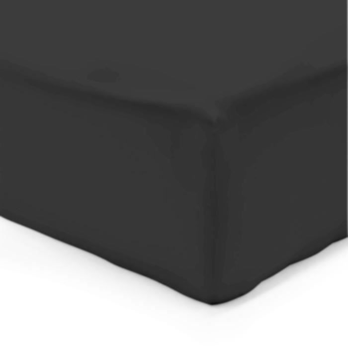 Drap Housse - Coton - Noir - 140x190cm - 2 personnes - Bonnet 25cm