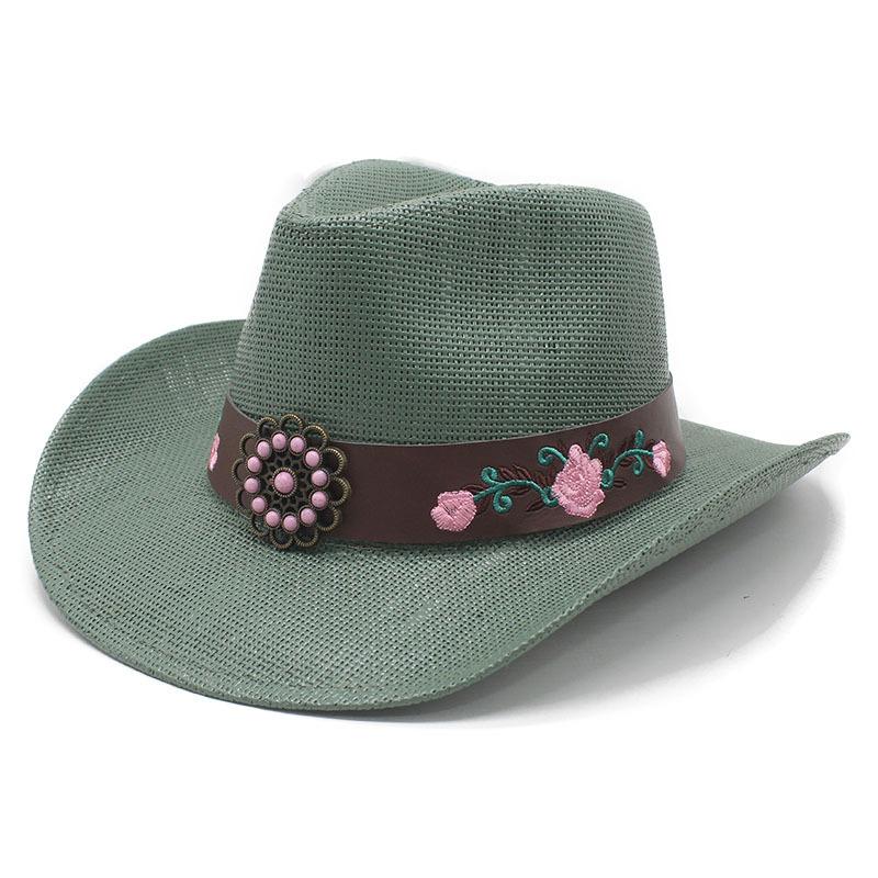 Western cowboy hat men's and women's outdoor sun hat hard cowboy straw hat ethnic style top hat