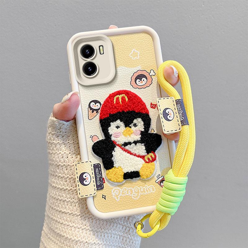 KEYSION Cartoon Cute Plush Embroidery Case for VIVO Y15S Y15A with Lanyard Soft Silicone Shockproof Phone Cover for VIVO Y16 Y01