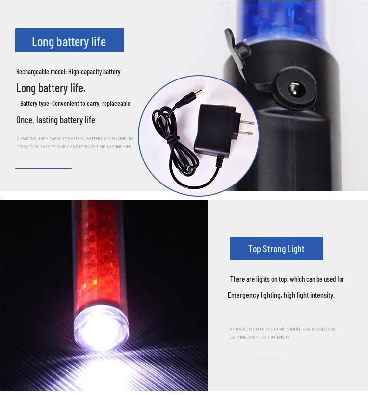 LED Safety Traffic Baton - Flashing Glow Stick for Night Patrol and Security