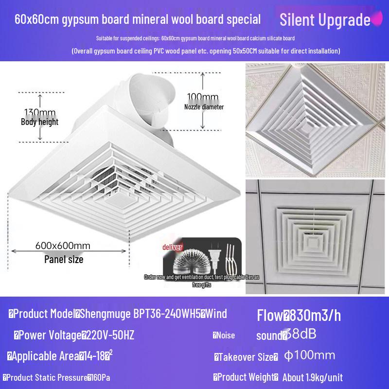 Powerful Silent Integrated Ceiling Ventilation Fan 600x600