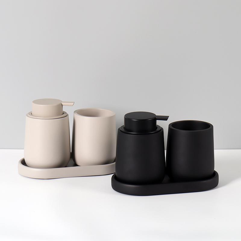 Bathroom Accessories Set, Lotion Bottle, Mouthwash Cup, Tray, Portable Shampoo Dispenser, Three Piece Set, Resin
