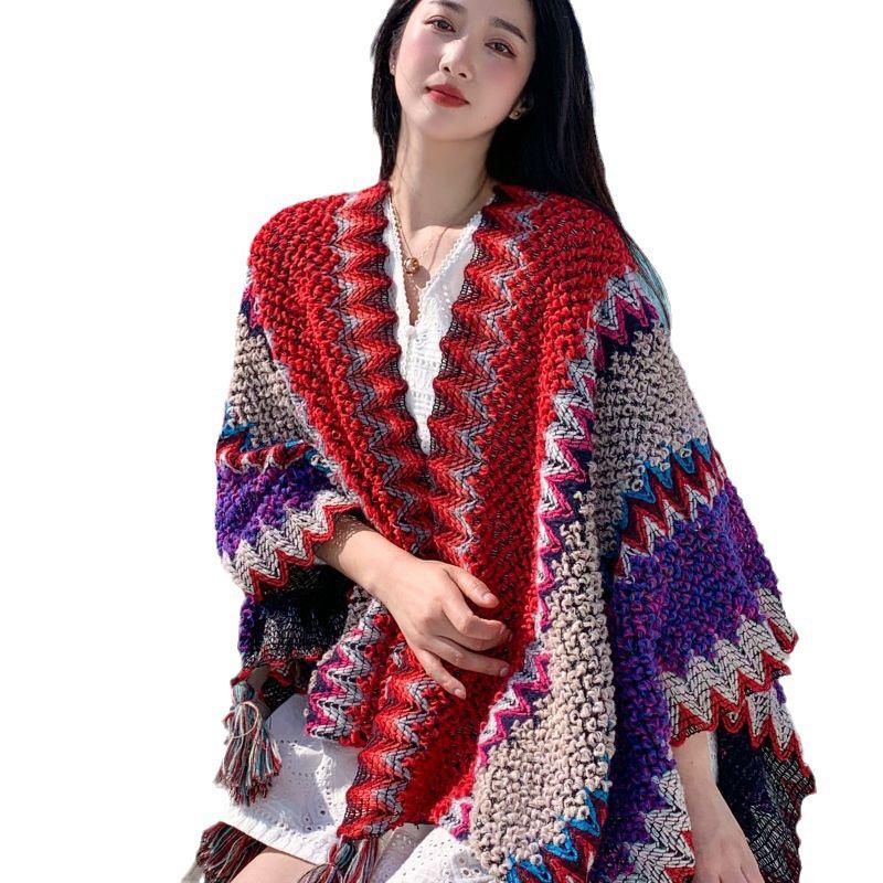 Ethnic Yunnan Style Women's Spring/Summer Long Cape Shawl with Tassels