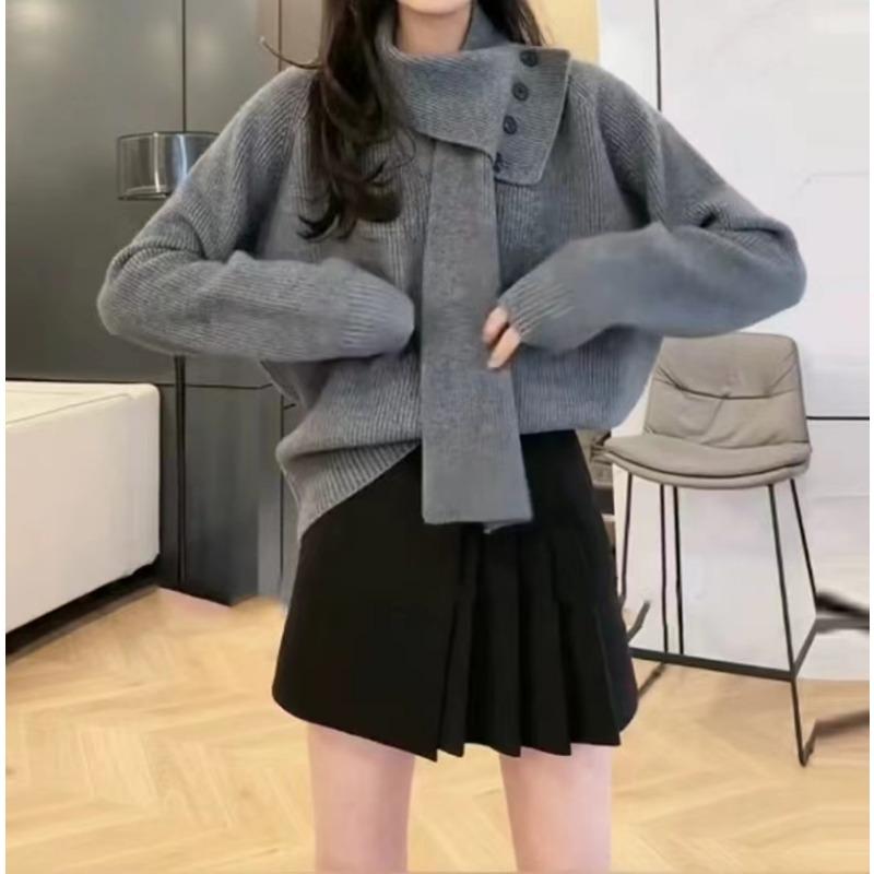 

Весенне-осенний новый дизайн мягкий восковой модный вязаный свитер женский красный новый атмосферный шарф пуловер свитер one size fits all серый