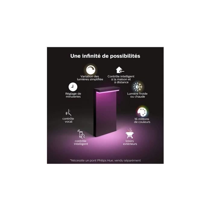 Philips Potelet Hue White and Color Ambiance NYRO - 1x13.5 W - Extérieur - LED - Contemporain - Design - Noir
