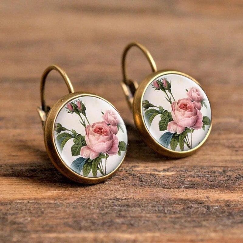 Flower Dome Glass  Alloy Earrings Fashion Women's Gift Jewelry