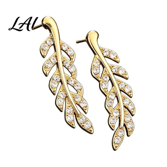 Natural Inspired Earrings 1 Pair Rhinestone Leaf Stud Earrings Sparkly Faux Crystal Ear Climber Zircon Cubic Zirconia Branch Arc Crawler Jewelry for