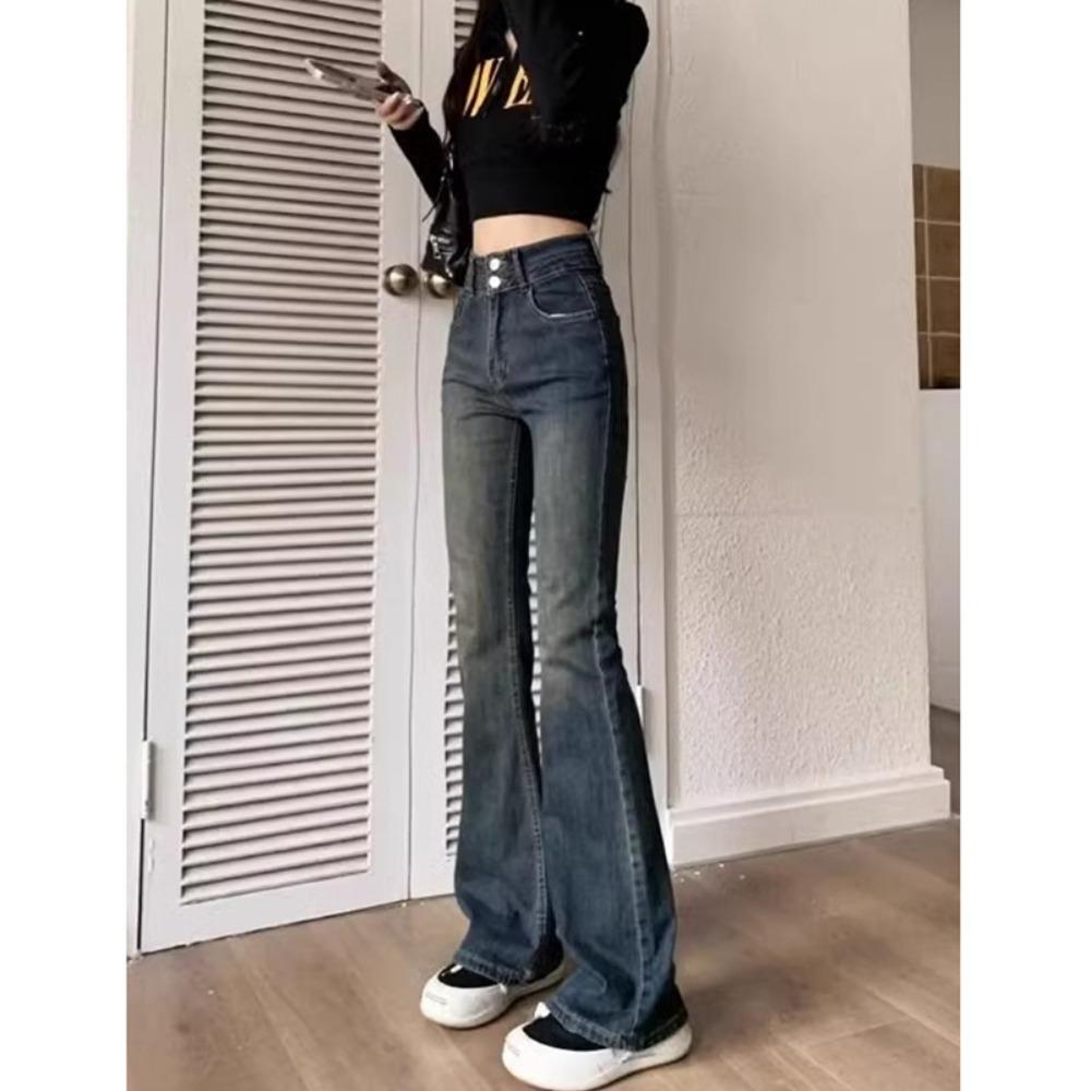 

Трендовые персонализированные джинсы микро-пулл на двух пуговицах весенне-осенние новые с высокой посадкой облегающие и тонкие универсальные джинсы клеш XL