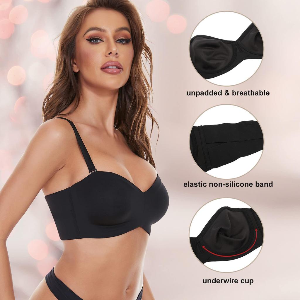 Seamless Strapless Invisible Bra with Removable Straps & Underwire for Plus Sizes