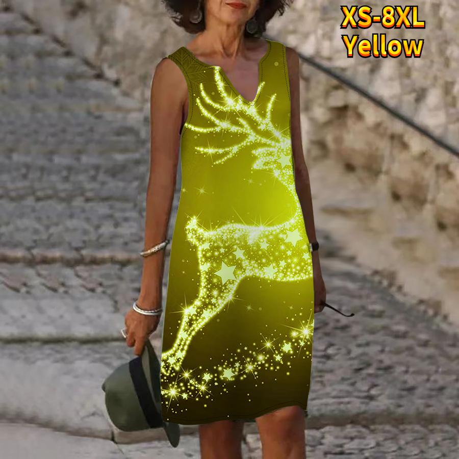 

Женское летнее фиолетовое платье с v-образным вырезом и светящимся принтом лося, повседневное модное платье без рукавов, повседневное свободное сексуальное платье размера плюс XS-8XL 8XL жёлтый