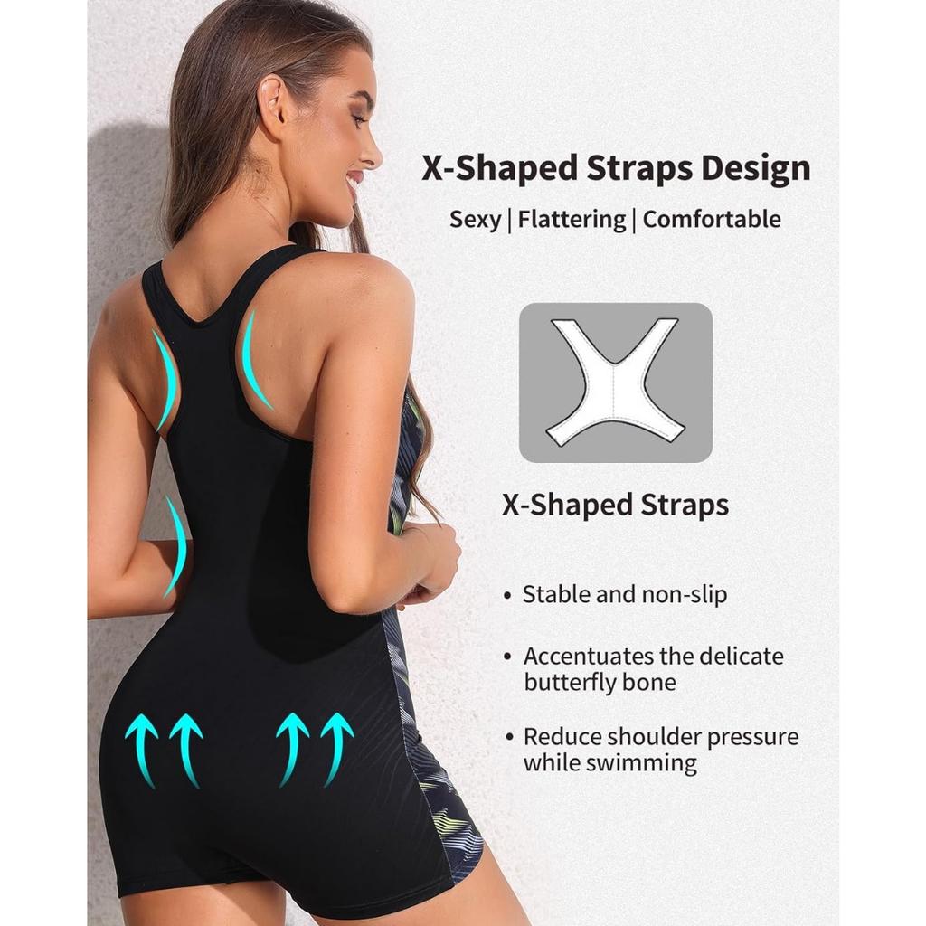 CHARMLEAKS Womens One Piece Swimsuits Boyleg Athletic Swimwear Conservative Training Bathing Suits