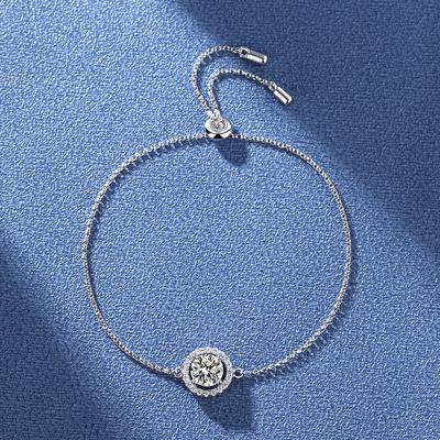 Sterling Silber S925 Mosang Diamant Runde Tasche Armband Mosang Diamant 1 Karat Pt950 Platin Damen