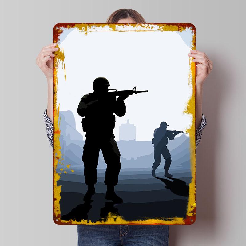 Soldiers in Silhouette Poster Customized Wall Art Vintage Metal Signs Retro Tin Plaque for Man Cave Setup Decorations Wand Deko