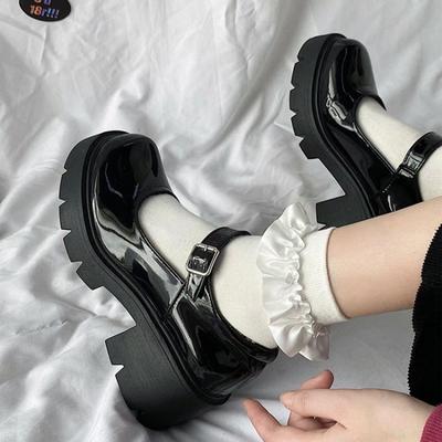 Wysokie Obcasy Buty Mary Jane Podwyższona Platforma Pojedyncze Buty Damskie Okrągły Nosek Brytyjski Styl Małe Skórzane Buty Buty Mundurowe Mokasyny
