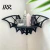 Small Floating Rack Halloween Bat Corner Shelf, Decorative Wooden Wall Mount Display Unique Storage Spiderweb Design Gothic for Home, Bedroom, Kitchen