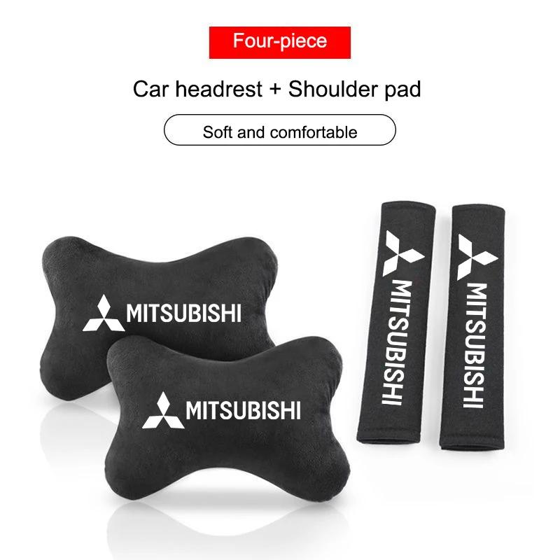 Almohada Protectora para el Cuello del Reposacabezas del Coche Almohadillas para el Hombro del Cinturón de Seguridad de Cuero Gamuzado Para Mitsubishi Outlander I200 Pajero Eclipse ASX Lancer