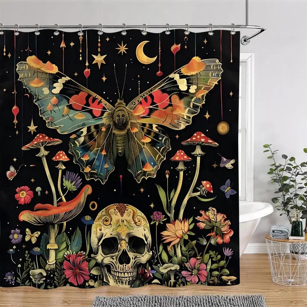 Bohemian Vintage Butterfly Shower Curtain Botanical Floral Astrological Insects Polyester Fabric Shower Curtains Bathroom Decor