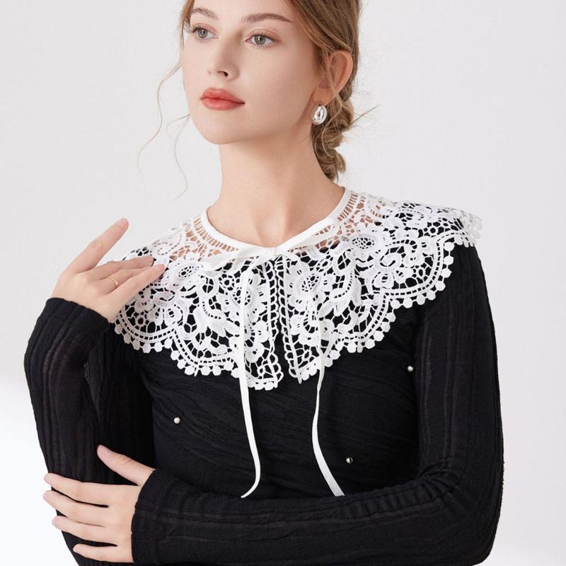 Embroidery Detachable Fake Collar White Women Hollowed Out Floral Shawl Neckline For Dress Sweater