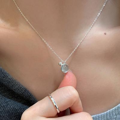 Simple And Fresh Blue Opal Pendant Necklace Female Niche High-End Sense Personalized Fashion Versatile Neck Chain Sweater Chain