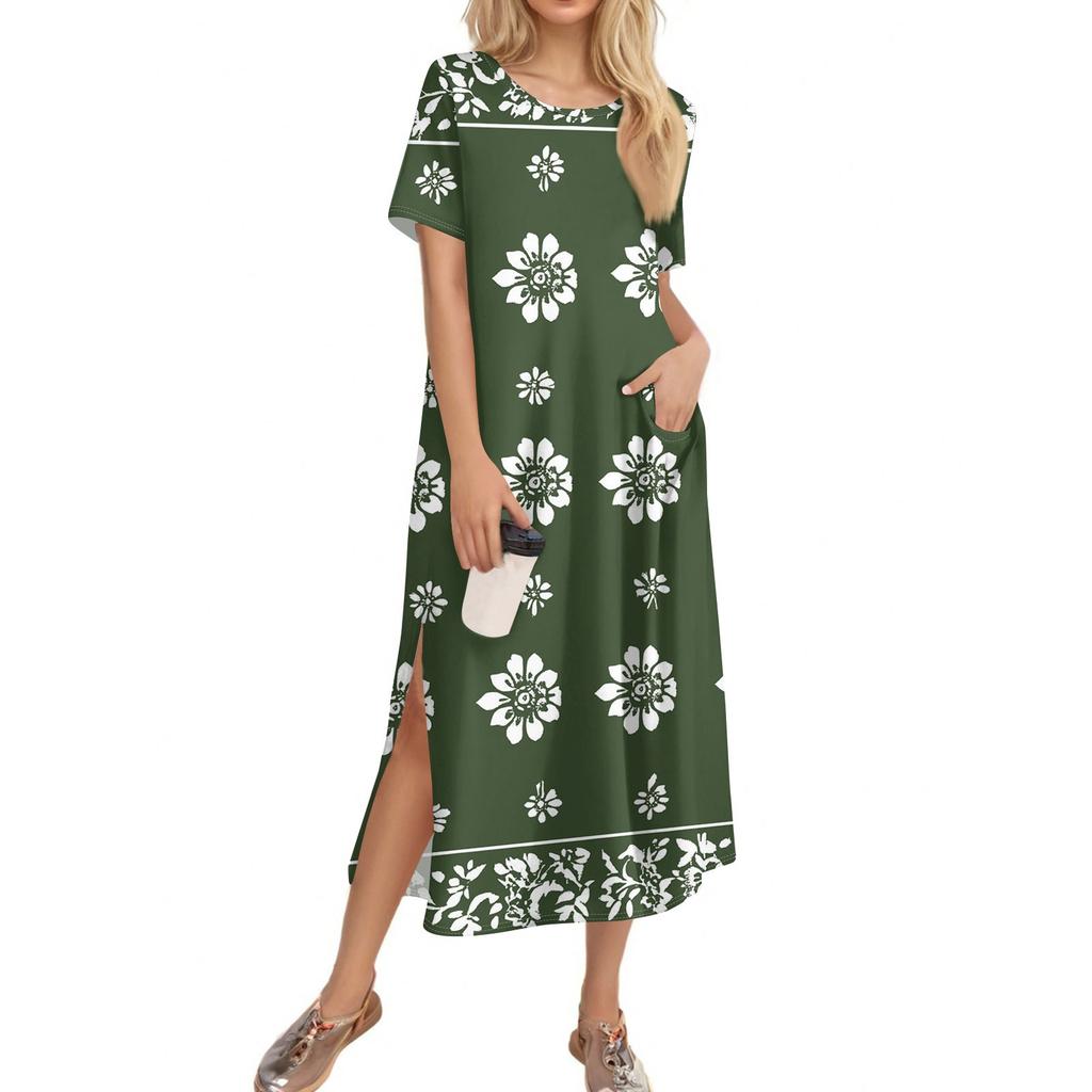 Ladies' Fashionable Summer Retro Color Block Patchwork Printed Dress, Casual Beach Dress, Slender Vacation Dress