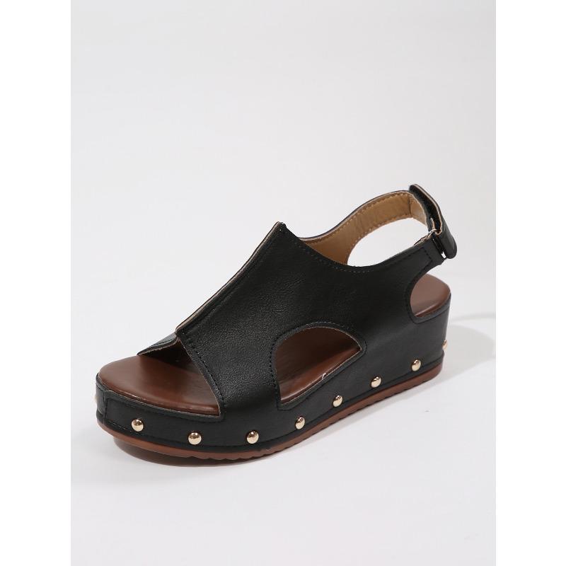 Summer New Muffin Platform Wedge Sandals Women's Velcro Plus Studded Flat Fishmouth Sandals