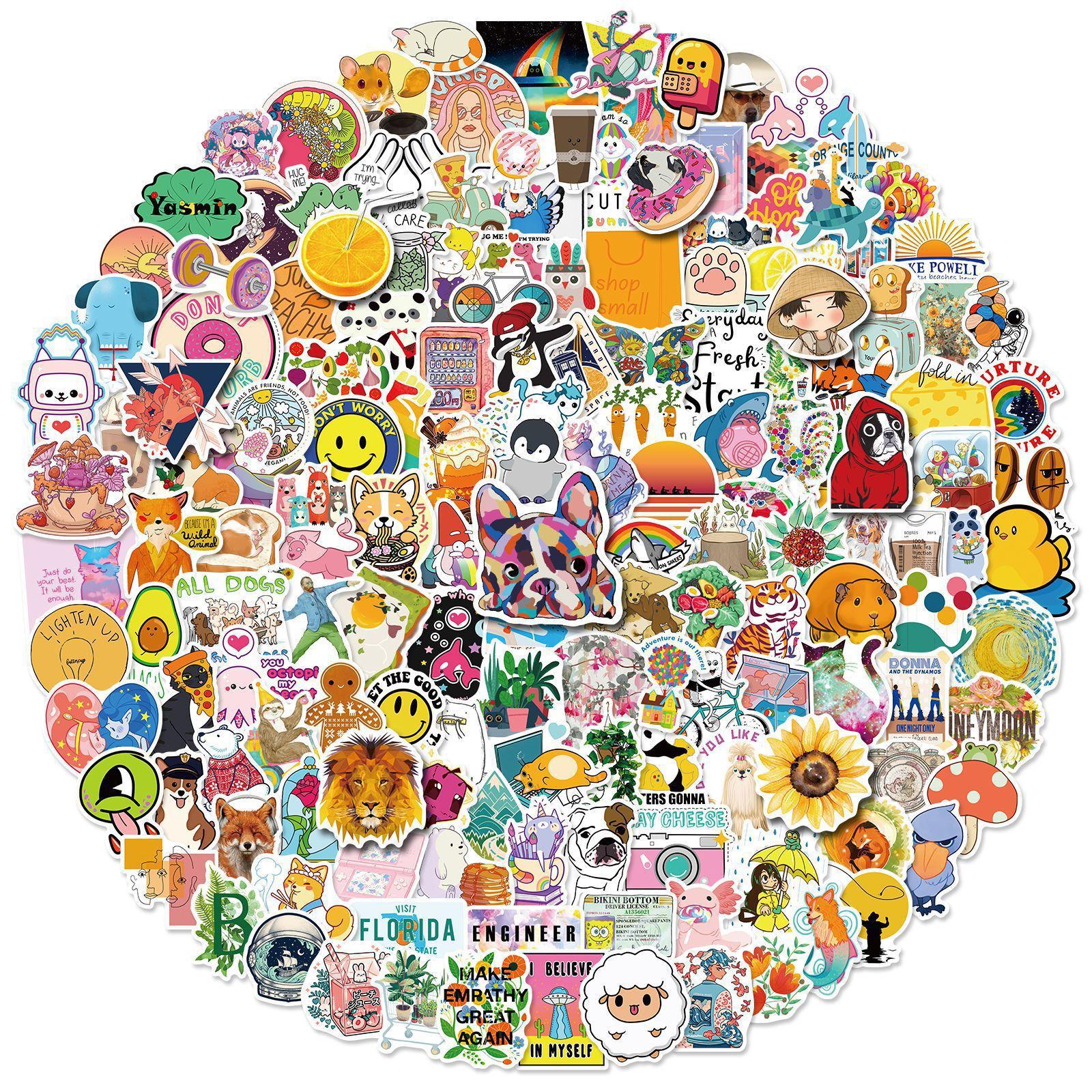 

200 Маленьких Свежих Наклеек, Водонепроницаемые Наклейки для Чемодана, Граффити, Дорожного Кейса