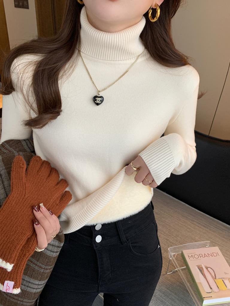 Turtleneck sweater women's fleece thickened autumn and winter new integrated mink fleece inner top bottoming shirt women's winter thick