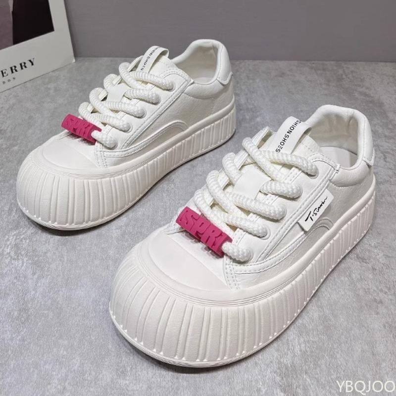 Women's Spring New Big Head Bread Shoes Versatile Thick Bottom Height Increasing Student White Shoes Sports Leisure Board Shoes