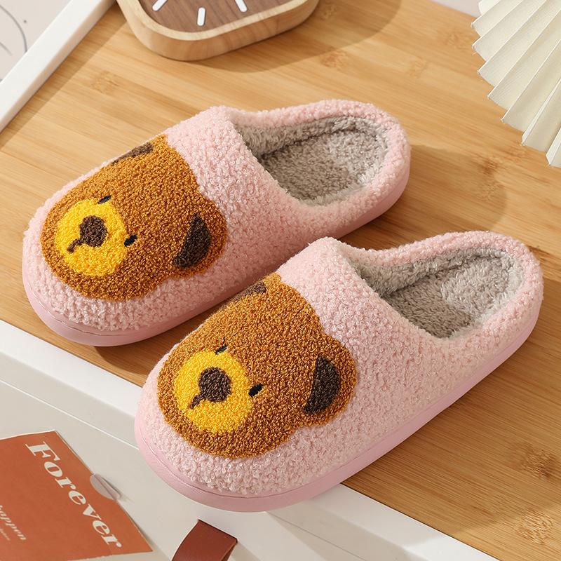 New comfortable home bear head cute warm winter cotton slippers couple men and women thick-soled soft-soled cartoon cotton shoes
