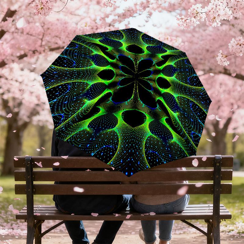 1pc Psychedelic Patterns Automatic Open/Close Umbrella with Windproof, 8-Rib Sturdy Canopy, Durable Ribs, Fashionable Design1198A